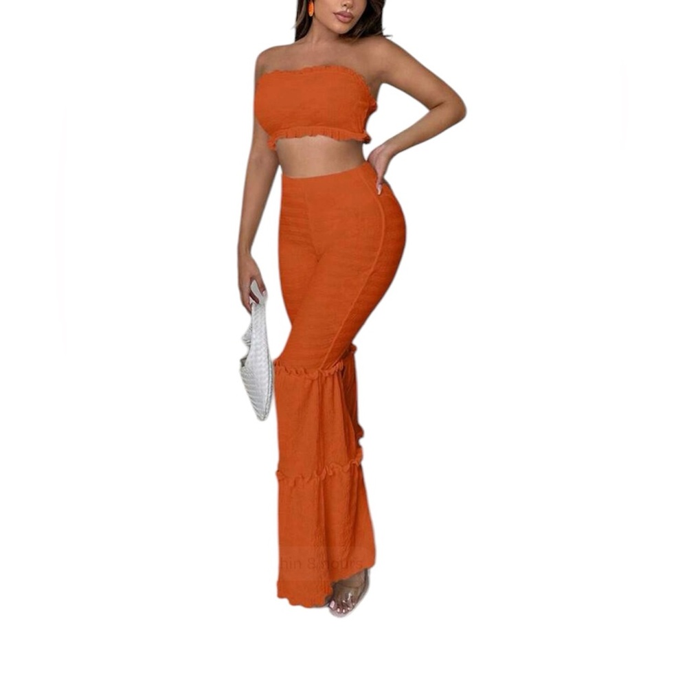 SXY Women'S Strapless
Top & Flared Pants Casual Holiday Set